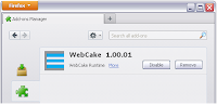 WebCake appears as a Firefox Add-on. WebCake can be removed manually from the add-on tab.