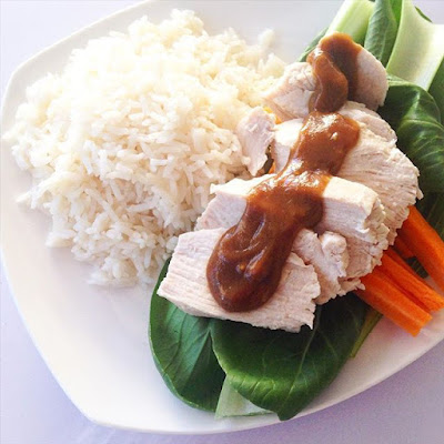 Poached Chicken with Tahini Soy Sauce and Vegetables