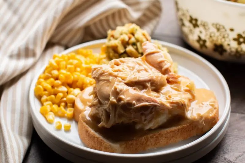 Chicken and gravy cooked in the slow cooker together, great over mashed potatoes. Chicken and gravy cooked in the slow cooker together, great over mashed potatoes.