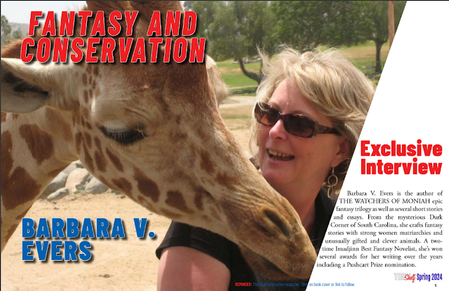 Magazine 2 page spread with Barbara and a giraffe