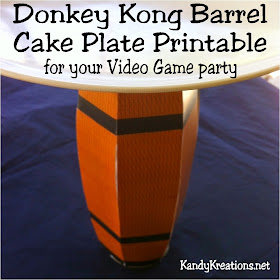 Place your desserts on this printable Donkey Kong barrel cake plate for a fun addition to your Video game or Arcade game party.  Printable barrel is easy to make and brings a little arcade fun to the party.