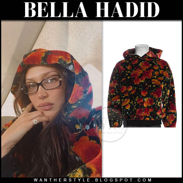 Bella Hadid in poppies print hoodie