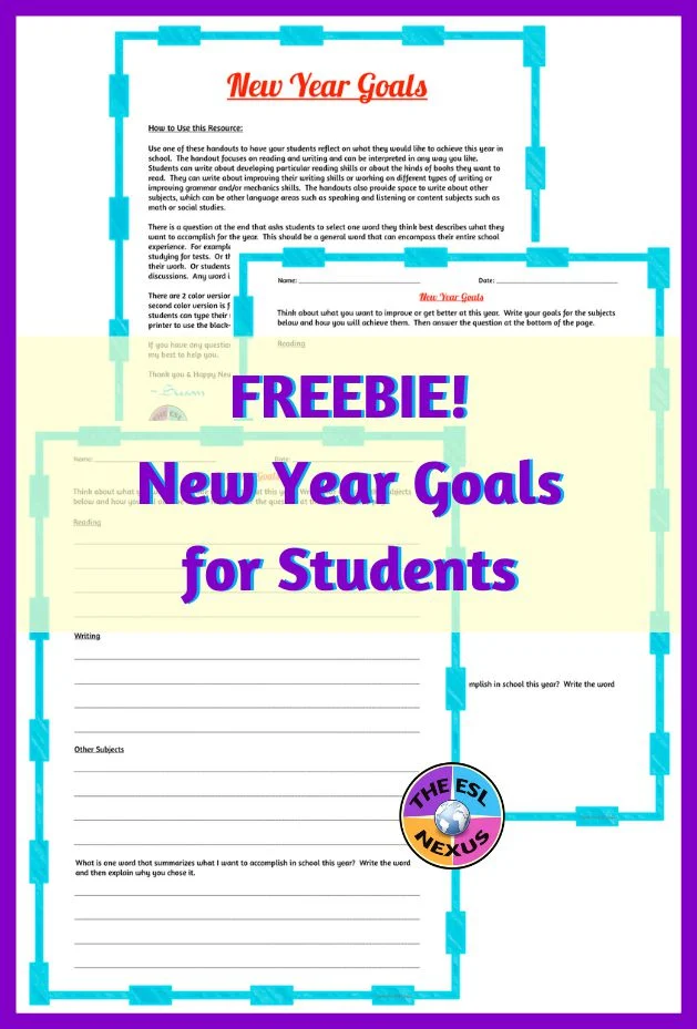 Grab this freebie that helps your students determine their goals for the new year | The ESL Nexus