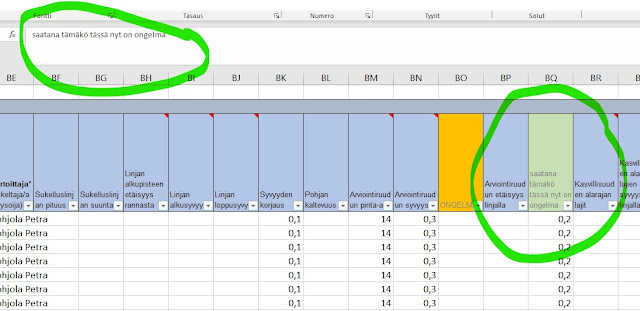 Leike Excel-taulukosta, jossa on sarake nimeltään "Saatana tämäkö tässä nyt on vikana"