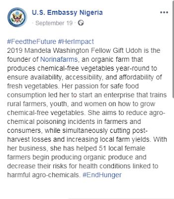 US Honours Nigerian Lady For Contribution Towards Farming [Photo]