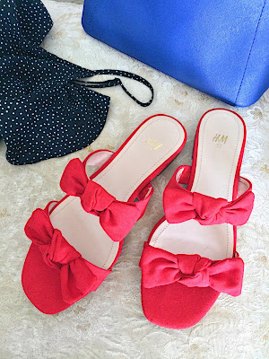 Red shoes slippers slides sliders H&M summer footwear shoes