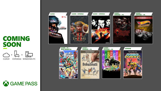 xbox game pass 2023 age of empires 2 definitive edition darkest dungeon goldeneye 007 grid legends hi-fi rush hot wheels unleashed game of the year edition goty inkulinati jojo's bizarre adventure all-star battle r roboquest android pc xb1 x1 xsx