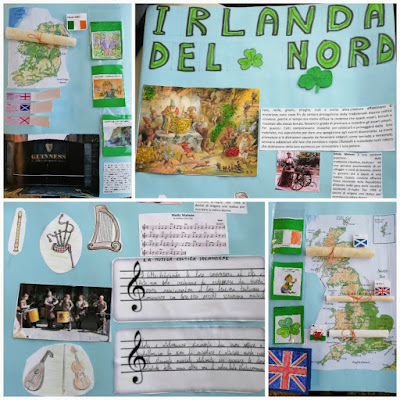 cartellone informativo-interattivo sul Regno Unito, con cartina in lingua inglese, immagini, tradizioni e curiosità sull'Irlanda del Nord