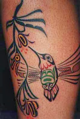 Colored Tribal HummingBird Tattoo