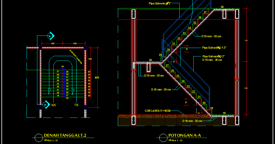 Detail Tangga  Bentuk U Contoh Gambar AutoCad