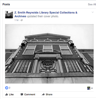 Screenshot of a post from the Z. Smith Reynolds Library Special Collections and Archives Facebook page.