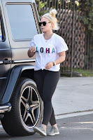 Hillary Duff in Tights Pants and White T-Shirt