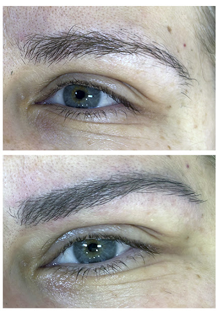 Antes y después de depilación con hilo en Tebori Brows