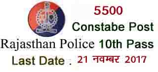 राजिस्थान पुलिस में आरक्षक जीडी‚ चालक‚ बैड के 5500 पदो पर भर्ती 2017 