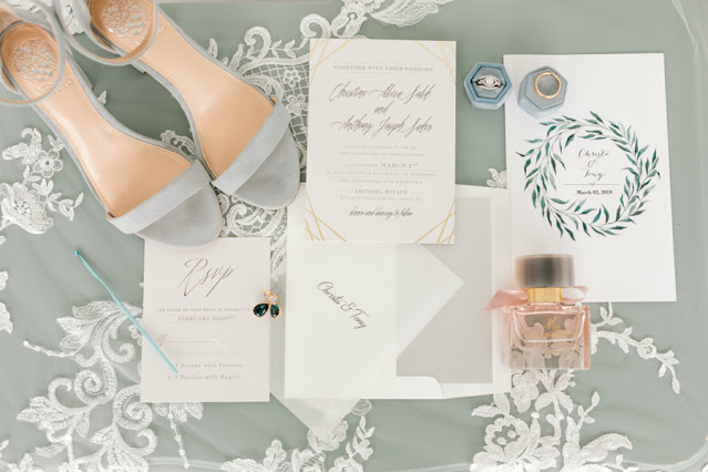 Dusty blue wedding stationary and details