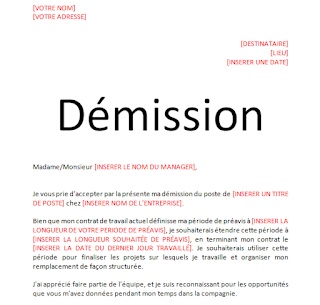 Lettre de démission pdf