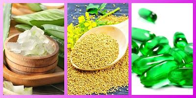 Aloe vera gel & mustard seeds & vitamin E capsules