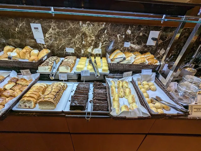 Breads and sweets on the breakfast buffet at the Windsor Brasilia Hotel in Brasilia