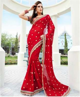 Crape Blouse, Red and Black Blouse, Panash Sarees, Panash, Red Saree, Georgette Saree, Resham Embroidery, Jadau Kundan Work, Sequins Work, 