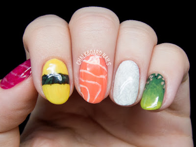 Sushi nail art by @chalkboardnails
