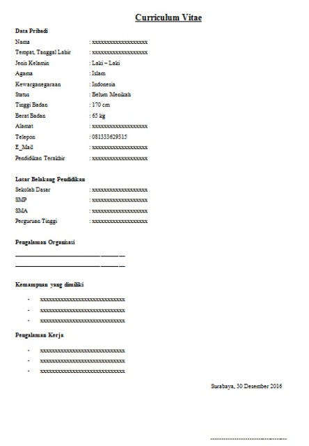 Contoh CV Lamaran Kerja (Curriculum Vitae) Indonesia 