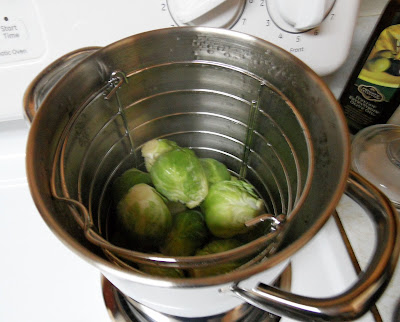 Brussels sprouts added to the steamer
