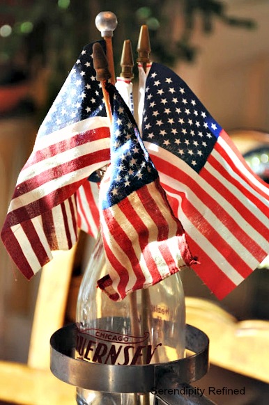 Vintage flags in milk bottle: 4th of July decorating by Serendipity Refined