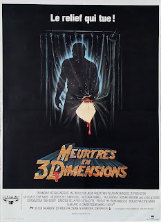 affiche française de FRIDAY THE 13TH : PART III aka MEURTRES EN 3 DIMENSIONS, le relief qui tue !