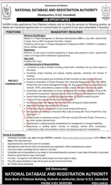 National Database and Registration Authority NADRA Jobs 2022