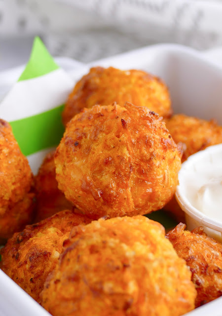 Air Fryer Carrot Tots in a white dish.