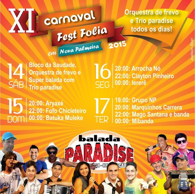 Nova Palmeira-PB: Divulgada a programação oficial do XI Carnaval Fest Folia