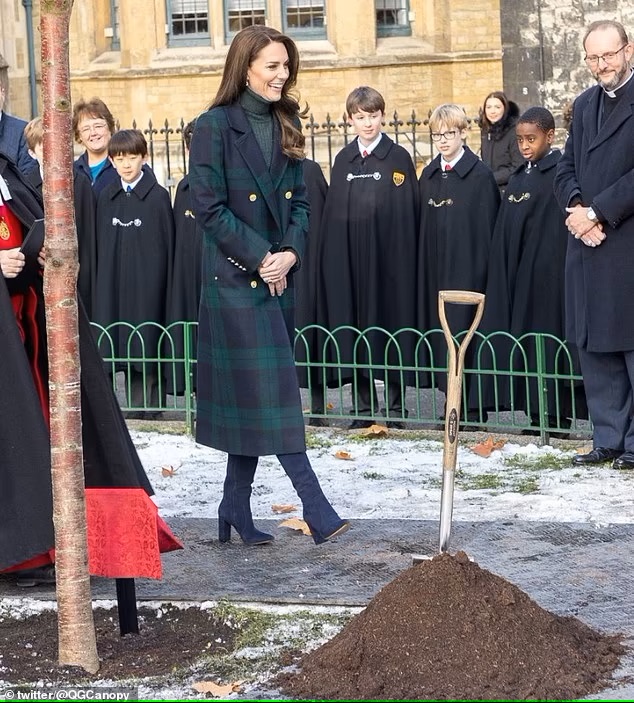 Princess Kate looked elegant  as she planted a tree in honour of the late Queen last week in the Dean's Yard at Westminster Abbey