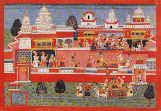 Illustration from a Bhagavatapurana Series: Krishna Abducts Mitravinda 