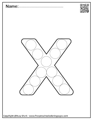 Letter X dot markers free preschool coloring pages ,learn alphabet ABC for toddlers