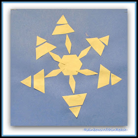 Using Pattern Shaped Pieces to Create Symmetric Snowflakes in Kindergarten via RainbowsWithinReach