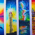 4How to draw watercolor landscape, seascape, Lighthouse , Galaxy night sunset step by step 