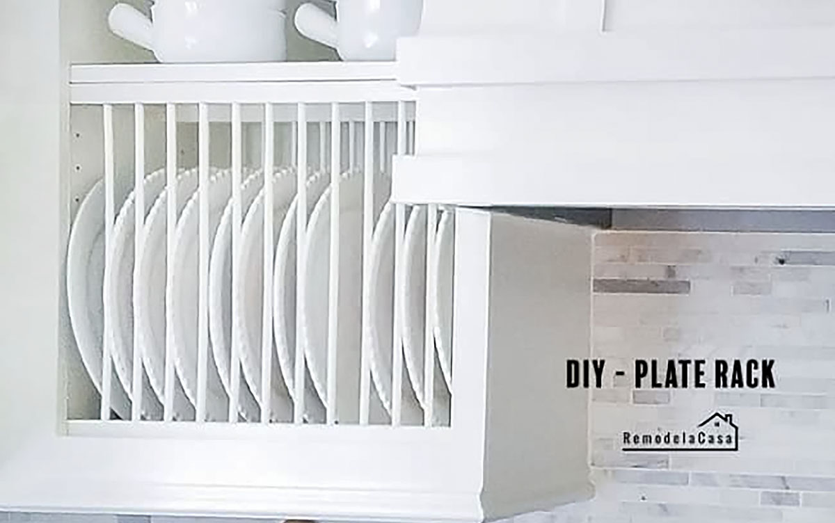 kitchen shelves with plate rack