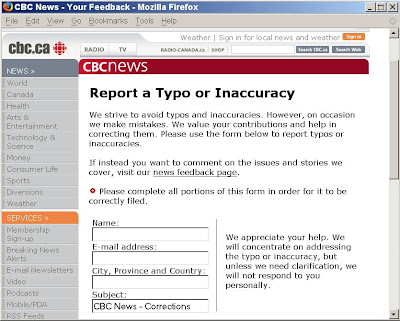CBC News: Report a Typo or Inaccuracy