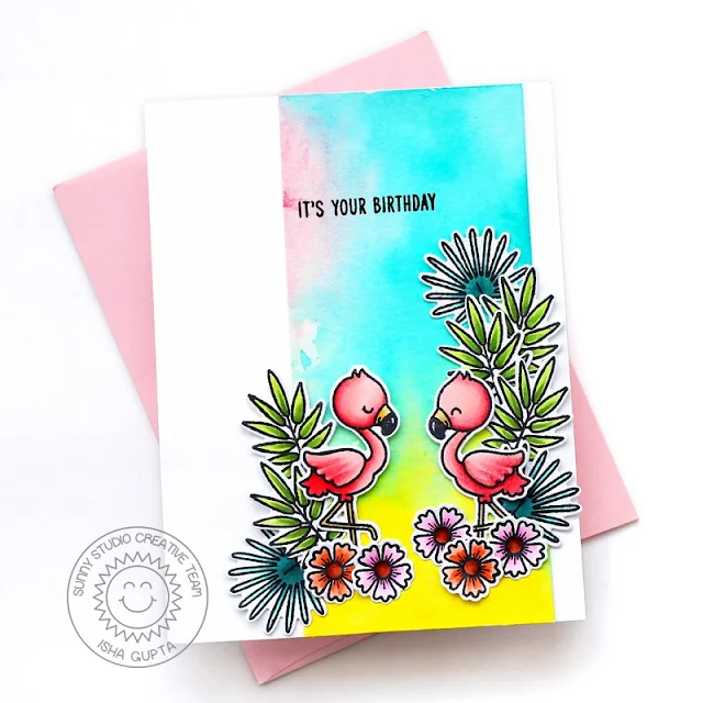 Sunny Studio Stamps: Fabulous Flamingos Summer Themed Birthday Card by Isha Gupta