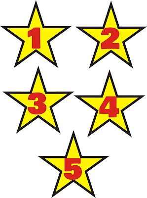 números del 1 al 5 con forma de estrella, tarjetas del 1 al 5 para niños de kinder
