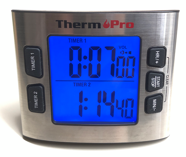 ThermoPro TM02 Dual Event Digital Kitchen Timer - blue backlight turned on