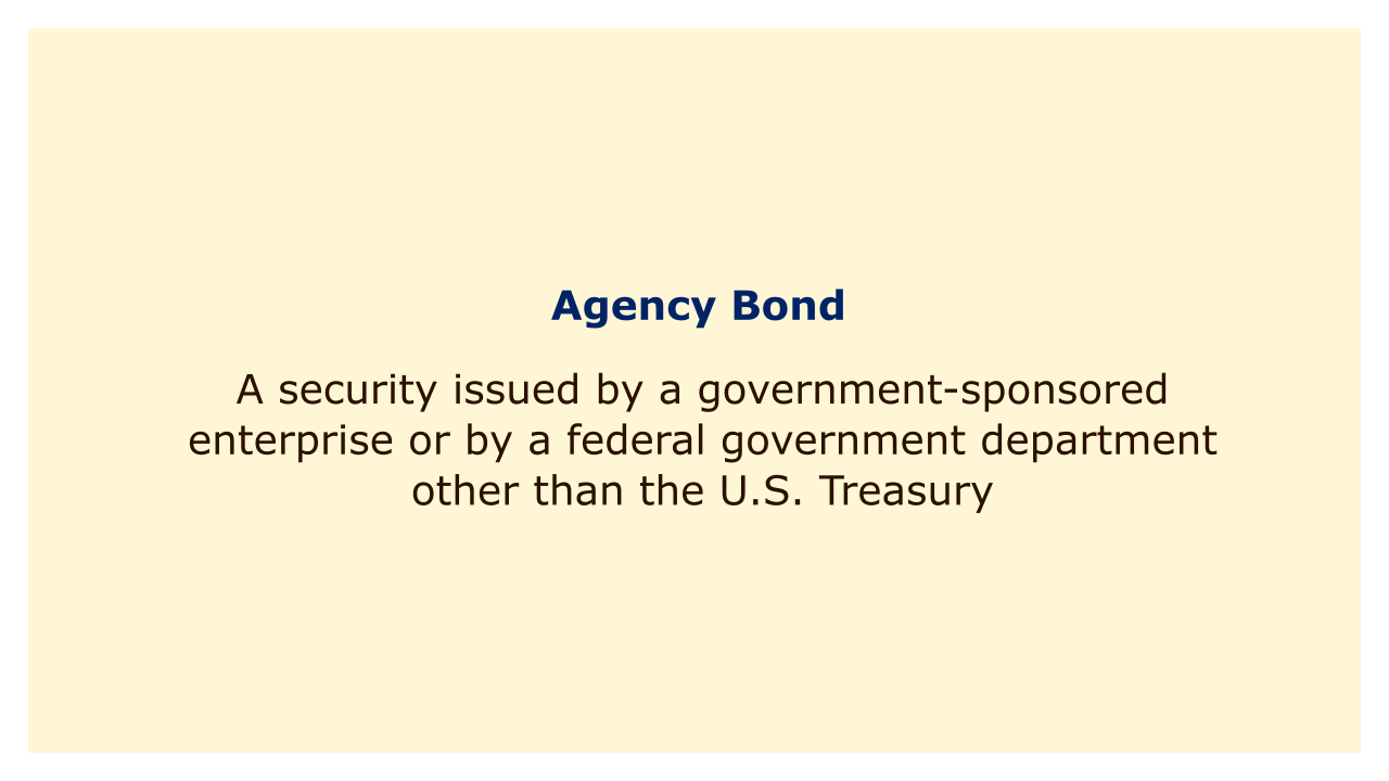 A security issued by a government-sponsored enterprise or by a federal government department other than the U.S. Treasury.