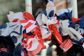 Pool Noodle Patriotic Door Wreath Made From Hankies, Bliss-Ranch.com