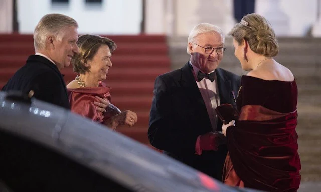 Queen Mathilde wearing new diamond necklace. Queen Mathilde is wearing the Armani gown