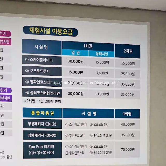 무릉별 유천지 체험시설 이용료