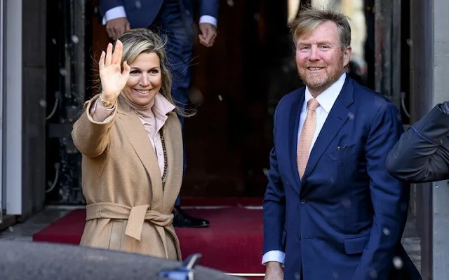 Queen Maxima wore a Megaton camel hair wrap coat by Max Mara, Natan shirt jacket. Princess Beatrix and Princess Margriet