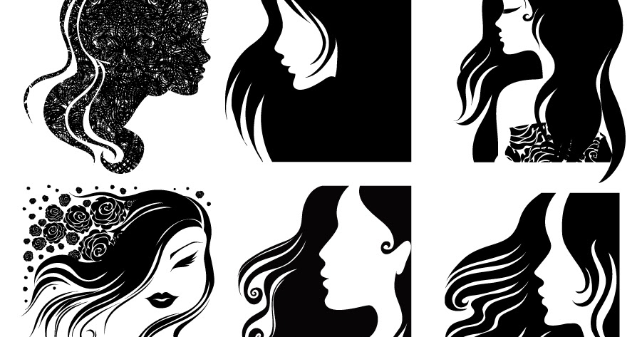 Free Vector がらくた素材庫 髪がなびく女性の横顔のシルエット Female Head Silhouette イラスト素材