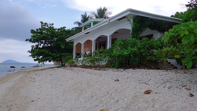 view from the sea and the beach of the main house of Sogod Bay Scuba Resort, Padre Burgos, Southern Leyte