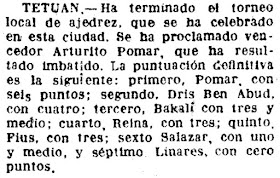 Torneo Nacional de Ajedrez Tetuán 1949, recorte de prensa