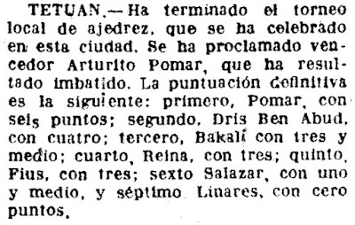 Torneo Nacional de Ajedrez Tetuán 1949, recorte de prensa